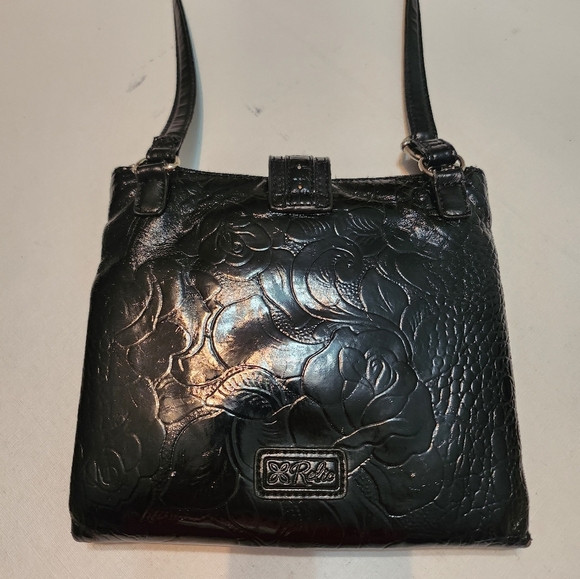 Relic Faux Black Patent Leather Floral Embossed Crossbody Bag EUC - Picture 7 of 16